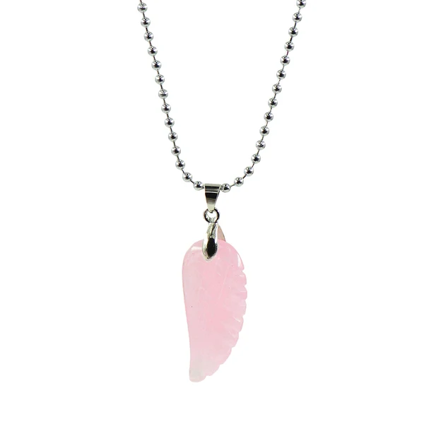 Classic Maxbell Engraved Gemstone Angle Wing Pendant Necklace Unisex Rose Quartz Carefully Designed