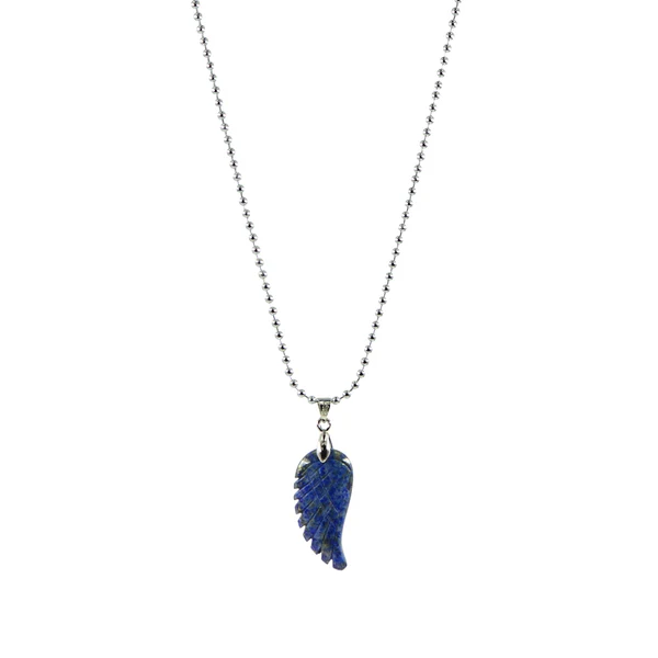 Elegant Maxbell Engraved Gemstone Angle Wing Pendant Necklace Unisex Lapis Lazuli Premium