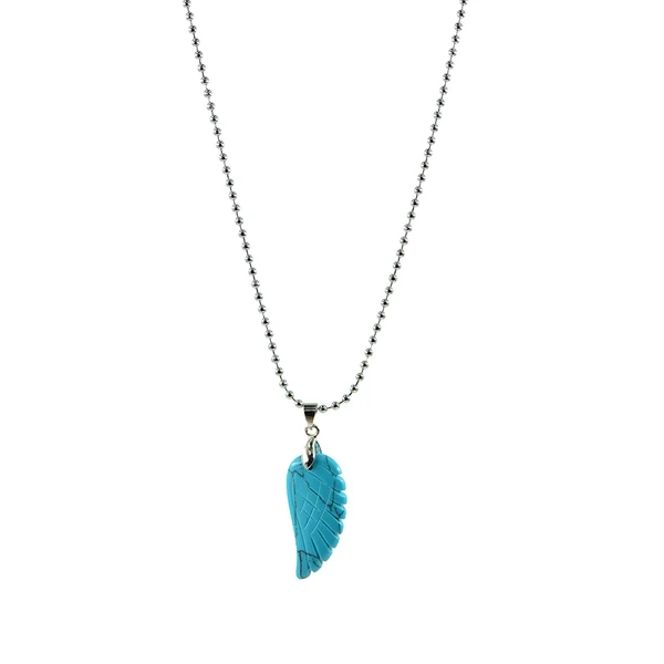 Innovative Maxbell Engraved Gemstone Angle Wing Pendant Necklace Unisex Blue Turquoise Advanced