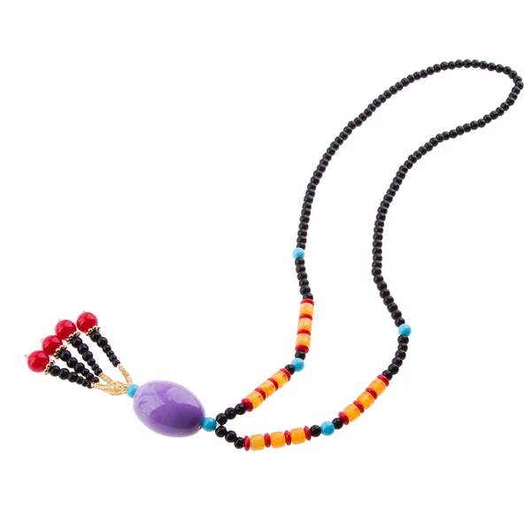 Versatile Maxbell Retro Ethnic Tassel Beads Sweater Chain Pendant Necklace Gifts Purple Proven