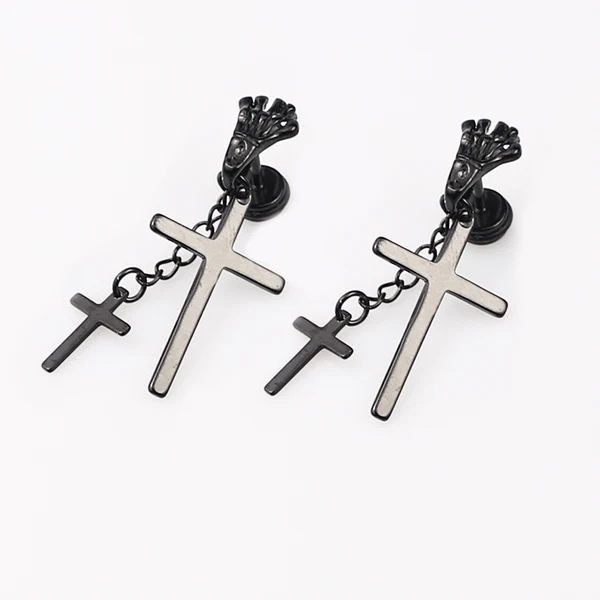 Dependable Maxbell 361L Stainless Steel Skeleton Cross Pendant Screw Back Earrings Black Environmentally Friendly