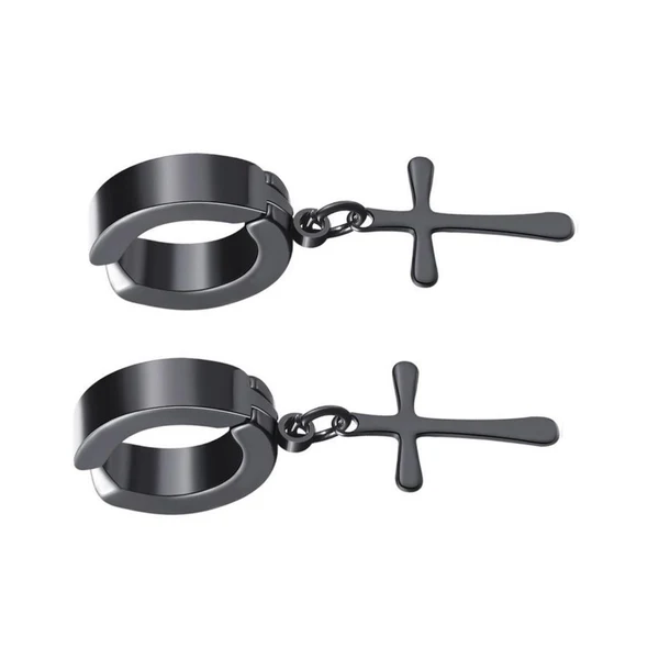 Lightweight Maxbell 361L Stainless Steel Non-Piercing Clip On Earrings Cross Drop Earring Black Trendy