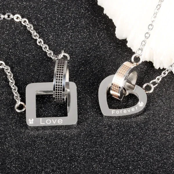 Contemporary Maxbell Stainless Steel Engagement Couple Lovers Pendant Necklace for Love Rose Gold Fine Crafted