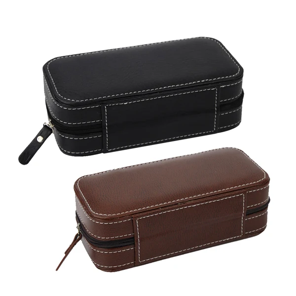 Artisan Maxbell 2 Slots Leather Watch Travel Case Collector Storage Zipper Box Brown Easy-to-Use