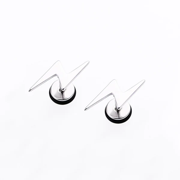 Functional Maxbell Unisex Hip Hop Punk Solid 316L Stainless Steel Lightning Stud Earring Silver Convenient