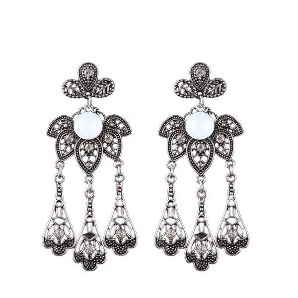 Quality Maxbell Vintage Boho Artificial Gemstone Crystal Flower Tassel Dangle Earrings Powerful