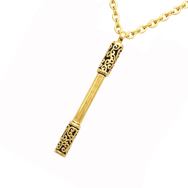 Artisan Maxbell Vintage Ethnic Men's Stainless Steel Monkey King Bar Pendant Necklace Gold Functional