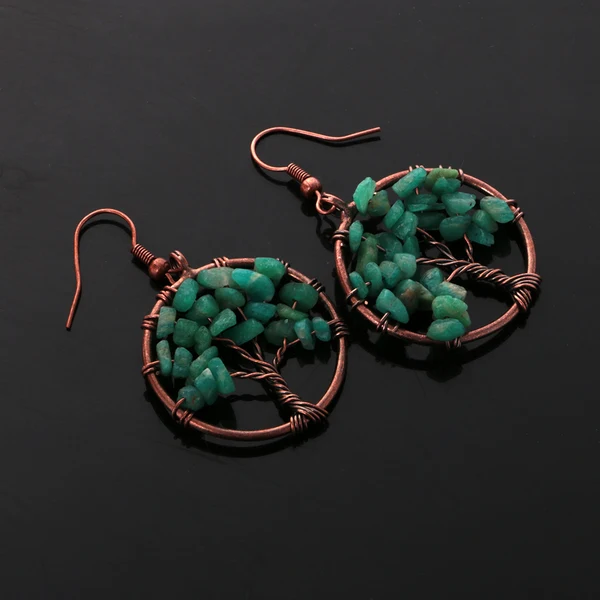 Reliable Maxbell Natural Crystal Tree Of Life Dangle Earrings Fashion Jewelry dark green Excellent