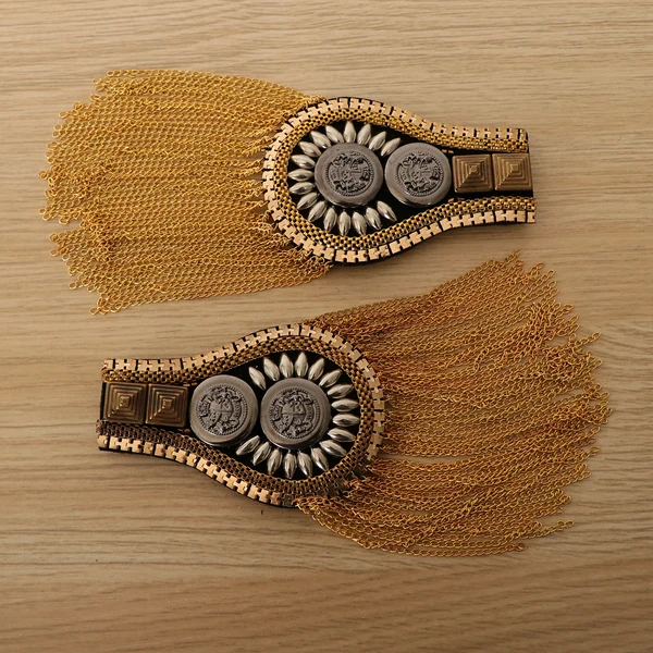 Sophisticated Maxbell 1 Pair Tassel Epaulette Shoulder Board Mark Costume Brooch Badges Gold Green