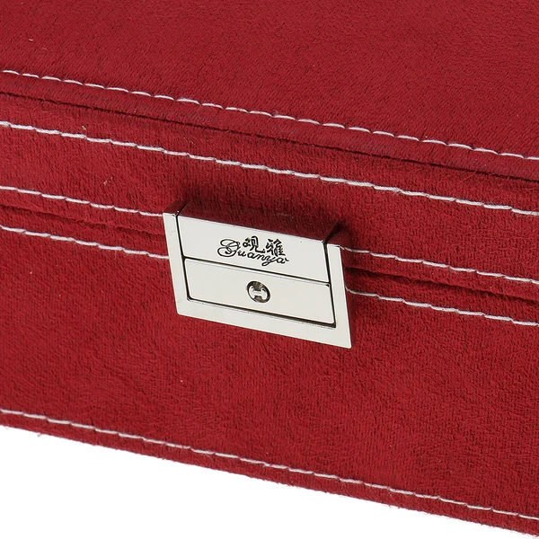 Practical Maxbell Two-Layer Velvet Jewelry Box Case Holder Storage Organizer with Lock Red Consistent