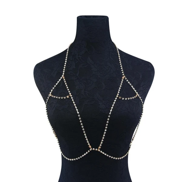 Comfortable Maxbell Fashion Sexy Crystal Beads Bra Body Chain Bikini Beach Body Jewelry gold Consistent