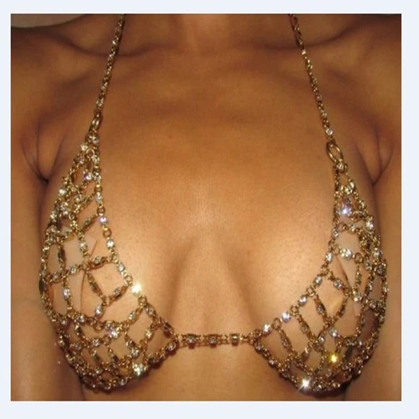 Outstanding Maxbell Punk Shiny Crystal Bra Chest Body Chain Harness Necklace Rhinestone Jewelry Exceptional