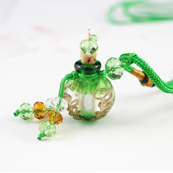 Minimalist Maxbell Essential Bottle Diffuser Perfume Baroque Glass Pendant Necklace Grass Green Fast