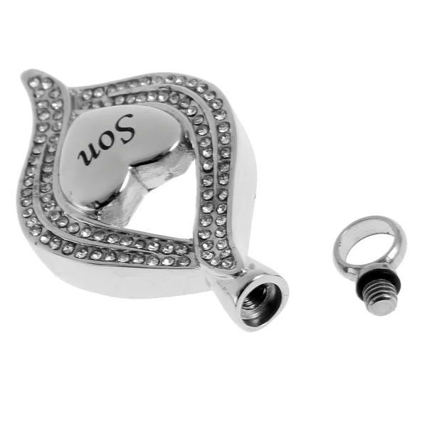 Detailed Maxbell Crystal Heart Cremation Urn Necklace Ashes Keepsake Pendant Jewelry Son Lightweight