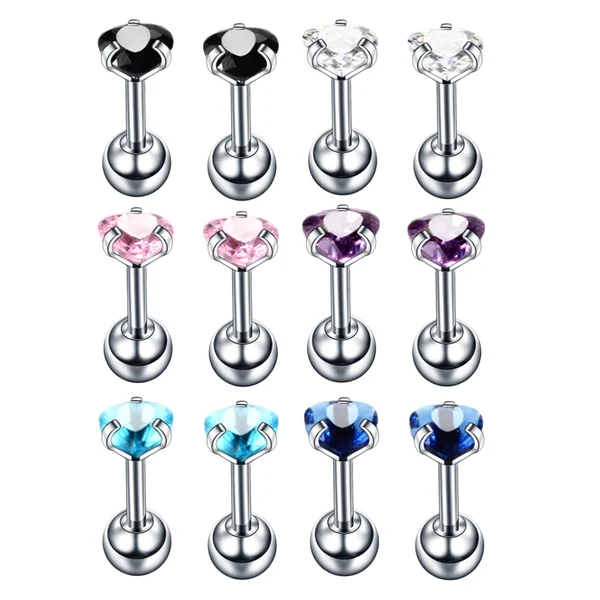 Recyclable Maxbell 12 Pieces Stainless Steel Zircon Helix Lip Tragus Stud Earrings 16g Heart Original