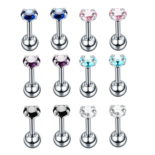 Lightweight Maxbell 12 Pieces Stainless Steel Zircon Helix Lip Tragus Stud Earrings 16g Round User-Friendly