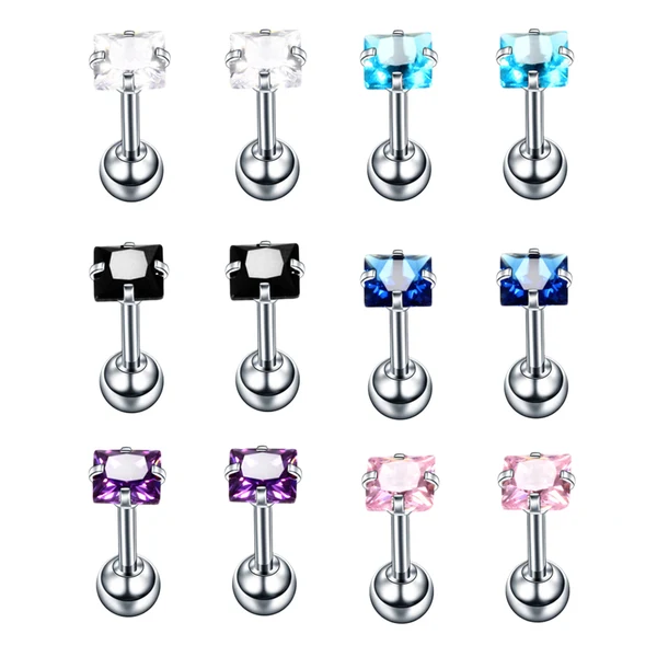 Enhanced Maxbell 12 Pieces Stainless Steel Zircon Helix Lip Tragus Stud Earrings 16g Square World-Class