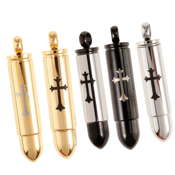 Reliable Maxbell Stainless Steel Cross Bullet Pendant Urn Jewelry for Ashes Gold-1 Top-Quality