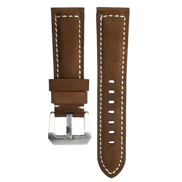 Fine Maxbell Vintage Hand-Stitched Leather Watch Band - Quick Release Strap Brown 22mm Fast