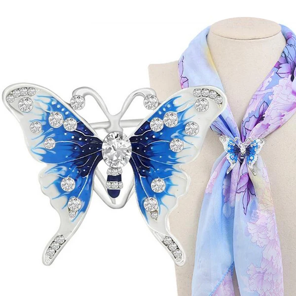 Specialty Maxbell Women's Fashion Enamel Butterfly Rhinestone Scarf Ring Buckle Clip Blue Innovative