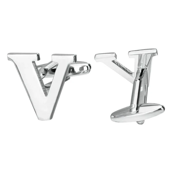 Fast Maxbell 1 Pairs Silver Tone Cufflinks Initial Letter Alphabet Shirt Wedding Gift V Selected