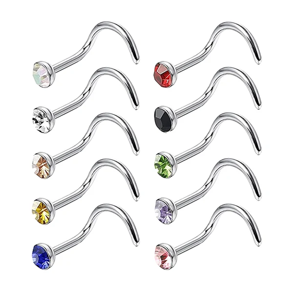 Clean Maxbell 10pcs Nose Studs Rings Rhinestone Stainless Steel Body Piercing Rings 2.0mm Fast