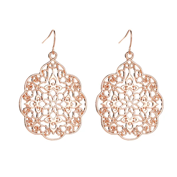 High-End Maxbell Vintage Bohemia Women Hollow Flower Drop Dangle Earrings Ear Hook Rose Gold Detailed