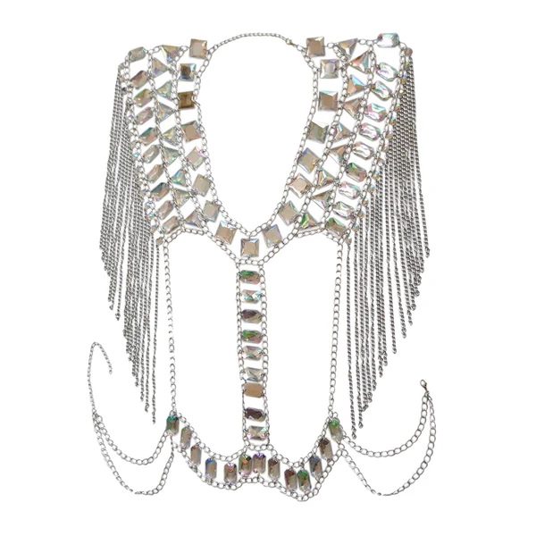 Verified Maxbell Fashion Tassel Crystal Shoulder Body Chain Harness Necklace Jewelry Silver Consistent