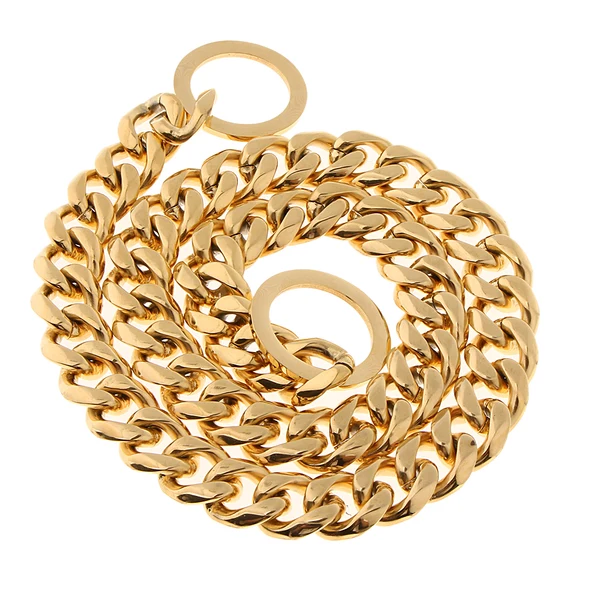 Practical Maxbell Large Stainless Steel Dog Cuban Link Collar Necklace Chain Gold 24 inch High-Quality