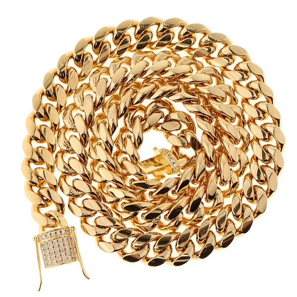 Effective Maxbell Gold Stainless Steel Curb Cuban Link Chain with diamonds for Men 24x4.7inch Advanced