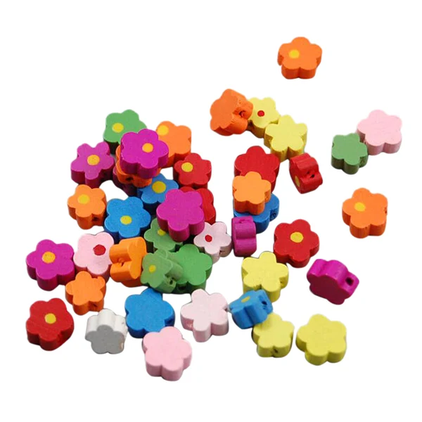 Next-Generation Maxbell 100 Pieces Flower Wooden Beads Baby Pacifier Clip Spacer Bead DIY Craft 12mm Stylish