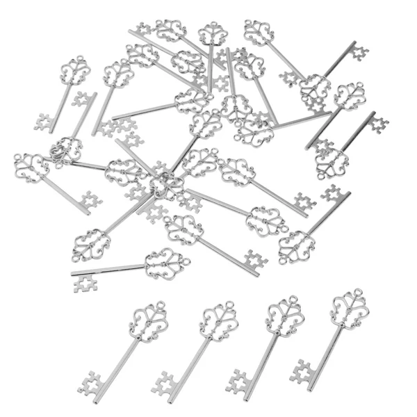 Fashionable Maxbell 30 Pieces Vintage Key Hollow Charm Pendant Jewelry DIY Making Antique Silver High-Quality