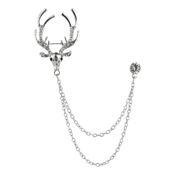Certified Maxbell Deer Head Tips Double Link Chains Tassels Collar Pins Brooch Clip Pin silver Professional