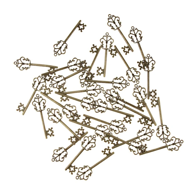 Casual 30 Pieces Vintage Key Hollow Charm Pendant Jewelry DIY Making Antique Brass Relaxed