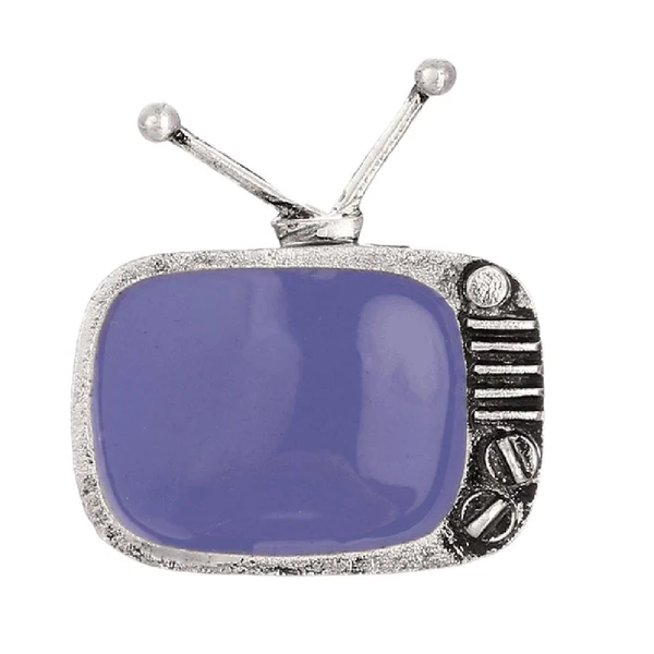Dependable Maxbell Vintage Enamel TV Television Brooch Scarf Sweater Collar Pin Antique Silver Safe