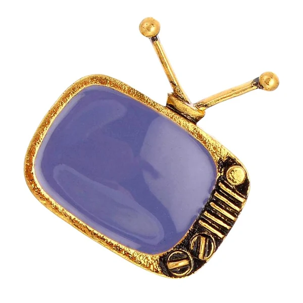 Genuine Maxbell Vintage Enamel TV Television Brooch Scarf Sweater Collar Pin Antique Gold Recyclable