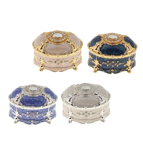 Organic Maxbell Oval Metal Vintage Jewelry Box Gift Earrings Ring Storage Box Gold White Convenient