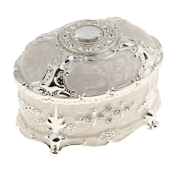 Efficient Maxbell Oval Metal Vintage Jewelry Box Gift Earrings Ring Storage Box White Unique