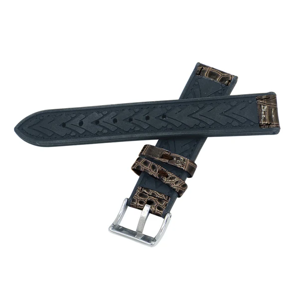 Minimalist Maxbell Vintage Leather Surface Silicone Watch Band Strap Brown-20mm Casual