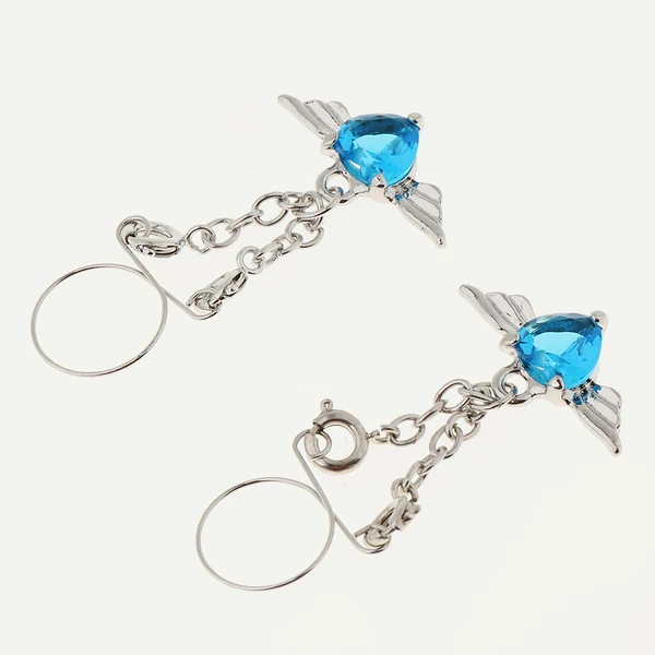 Responsible Maxbell 1 Pair Crystal Angel Wing Heart Dangle Fake Nipple Ring Body Jewelry Blue Excellent