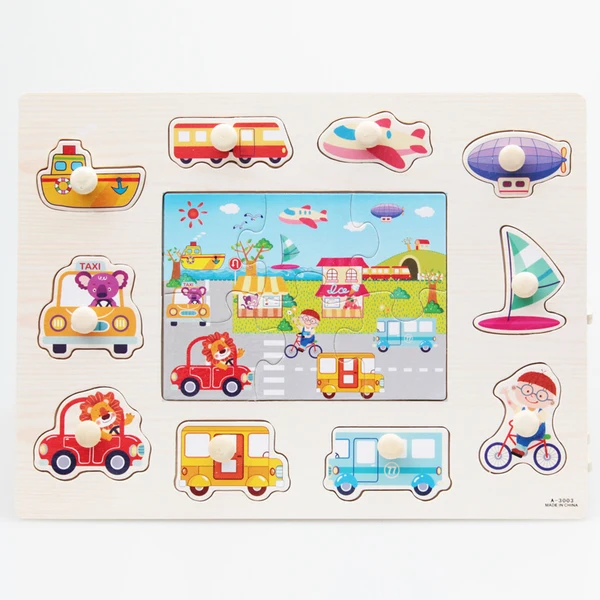 Long-Lasting Maxbell Wooden Transportion Vehicle Shaped Puzzle Baby Toldder Preschool Kids Toy Convenient