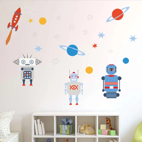 Professional Maxbell 3D Universe Robot Wall Decal Stickers Kids Room Decor Natural