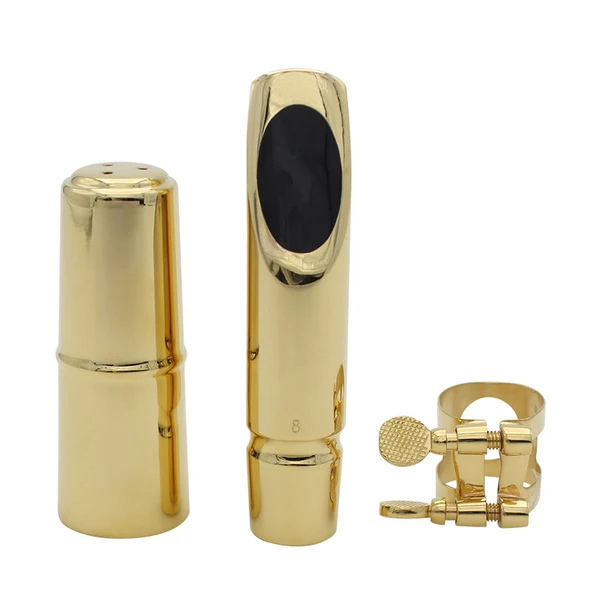 Flexible Maxbell Alto Sax Saxophone Mouthpiece 8 Metal with Cap and Ligature Golden Plated Excellent