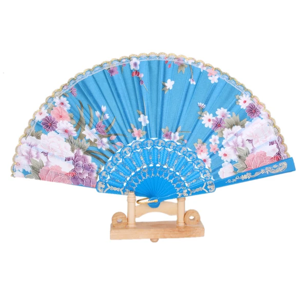 Sustainable Maxbell Sweet Style Flowers Hand Fan Folding Fan Dancing Party Fan Lake - Blue Prestigious