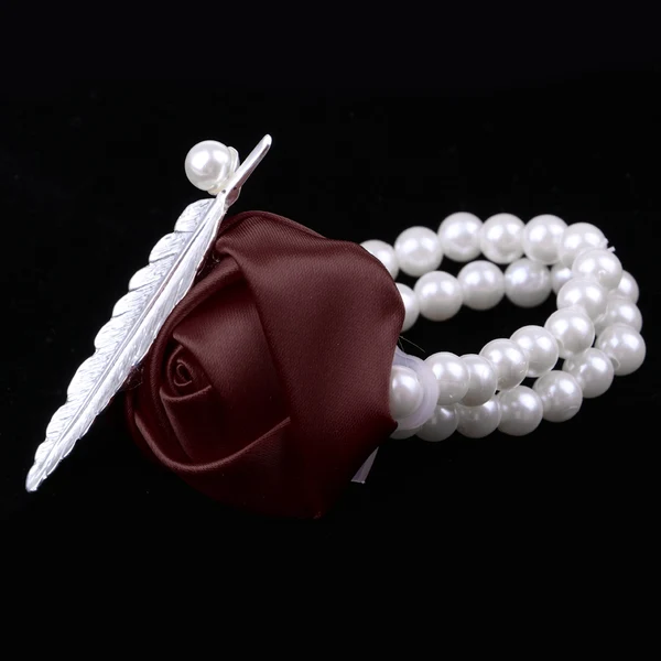 Versatile Maxbell Artificial Bridal Wrist Pearls Corsage Hand Flowers Bracelets Brown Easy-to-Use