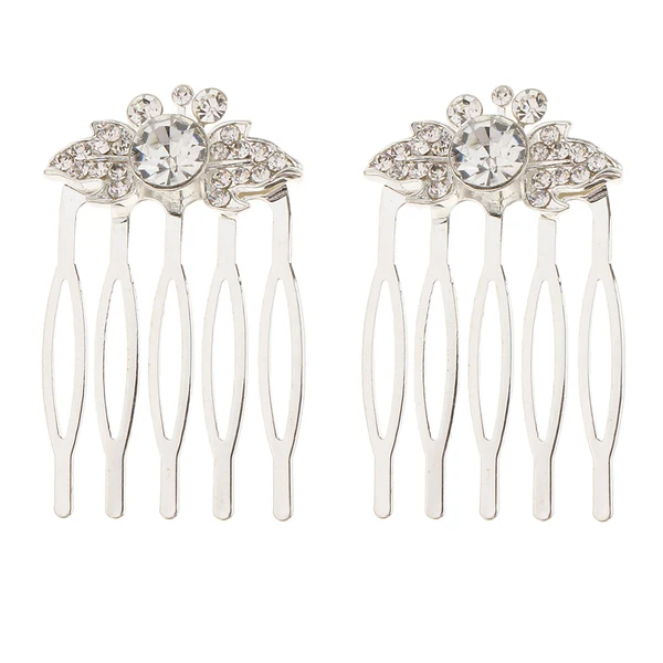 Safe Maxbell Crystal Rhinestone Wedding Pearls Hair Clip Comb Bride Leaf - Silver Traditional