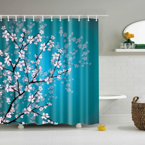 Responsible Maxbell Bathroom Decor Shower Curtain Waterproof Fabric with Hooks Plum Blossom Environmentally Friendly