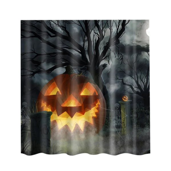 Minimalist Maxbell Halloween Printed Polyester Bathroom Shower Curtain Pumpkin Lamp Solid