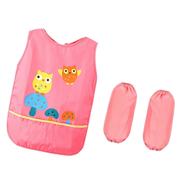 Premium Maxbell Waterproof Children Kid Pocket Apron Smock with Sleeves Painting M Rose Red Versatile