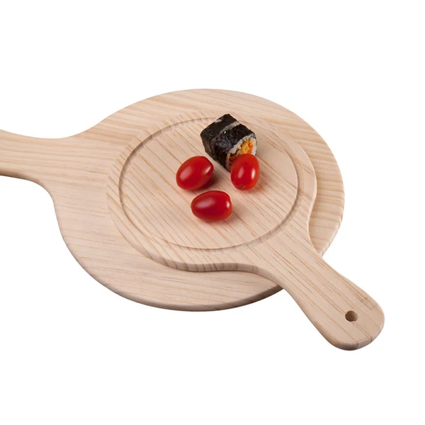 First-Class Maxbell Round Wooden Board Kitchen Pizza Bread Plate Serving Tray with Handle 10inch Innovative